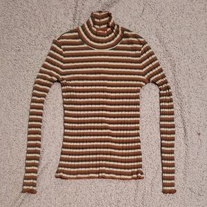 Madewell Red and Yellow Striped Turtleneck Tee